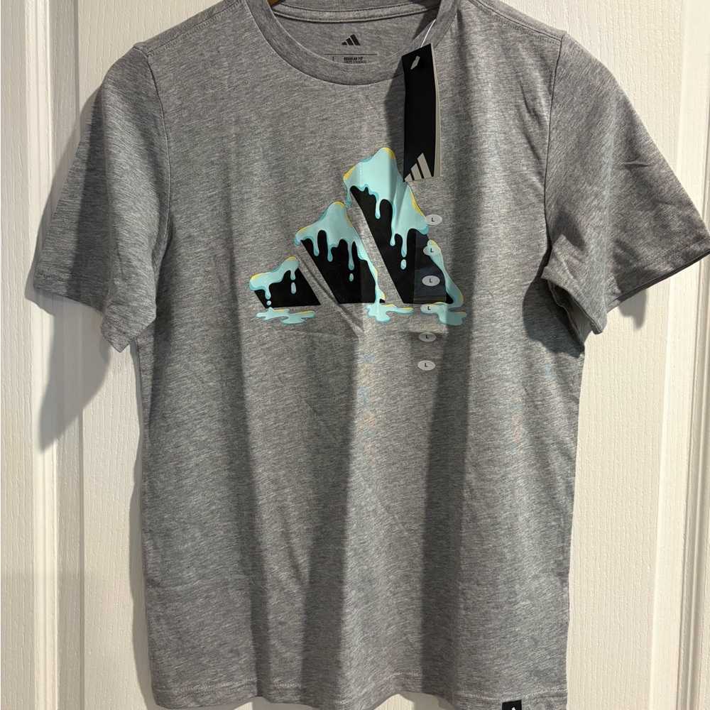 Adidas Gray Drip Logo Youth Tee